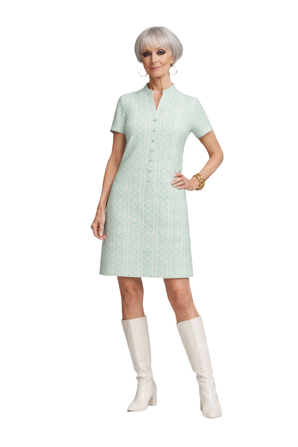 1960s Green Cotton Shift Dress - Model