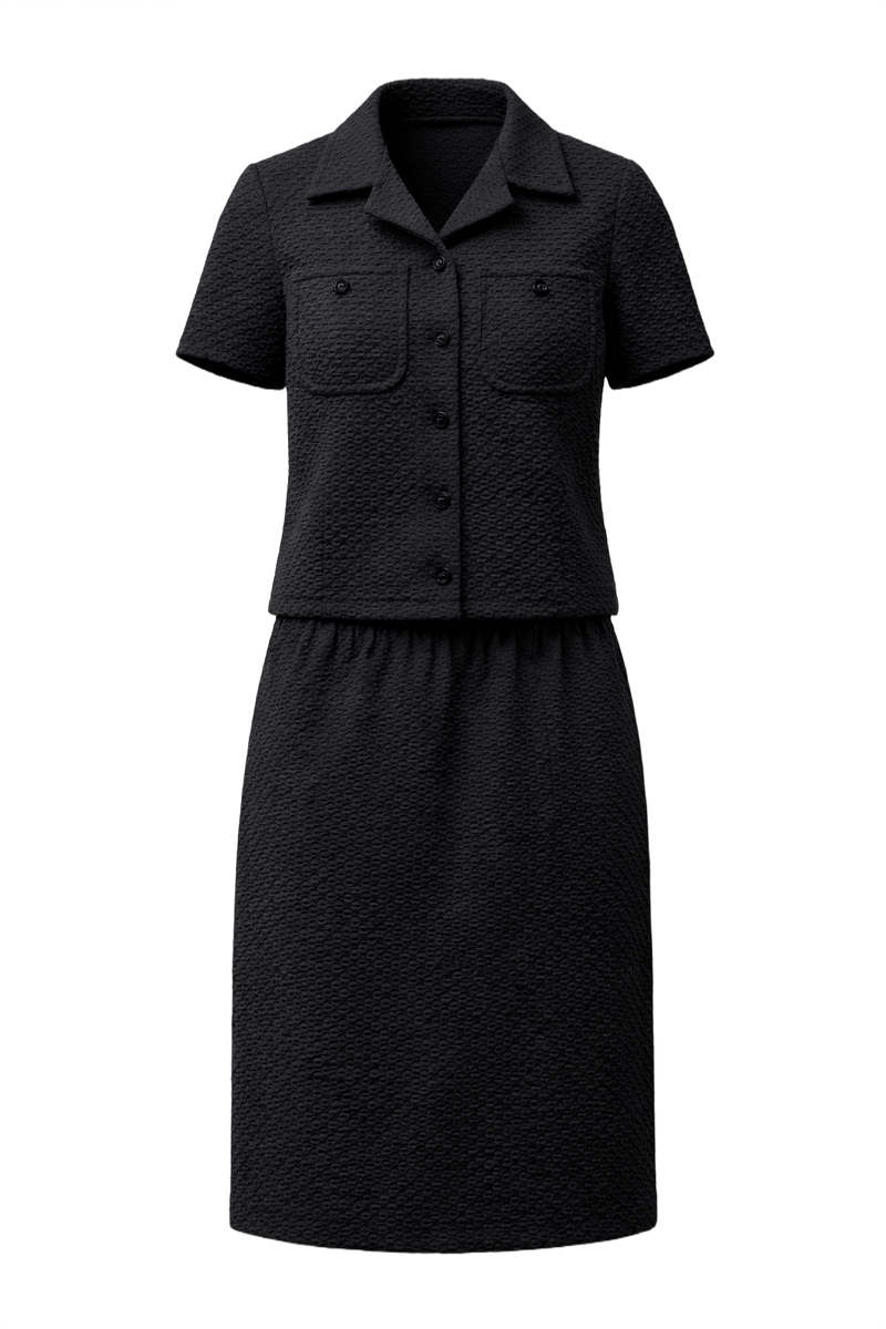 1960s Black Unknown Blouse and Skirt Set - Front View