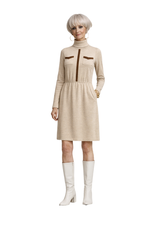 1960s Beige Wool Dress - Model
