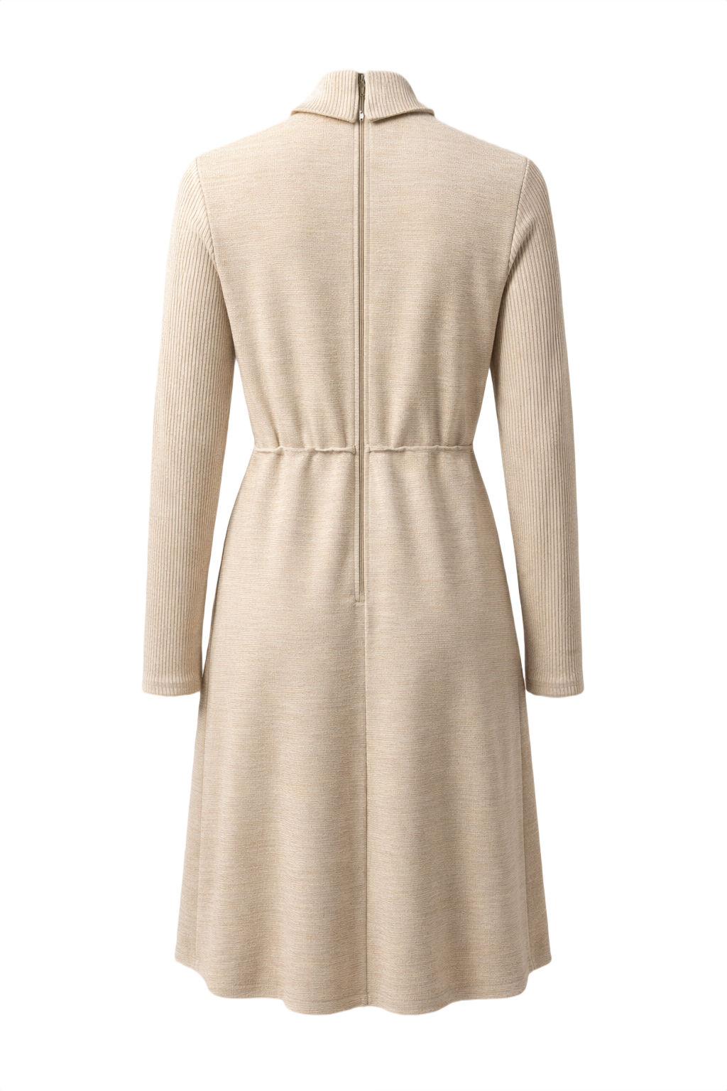 1960s Beige Wool Dress - Back View