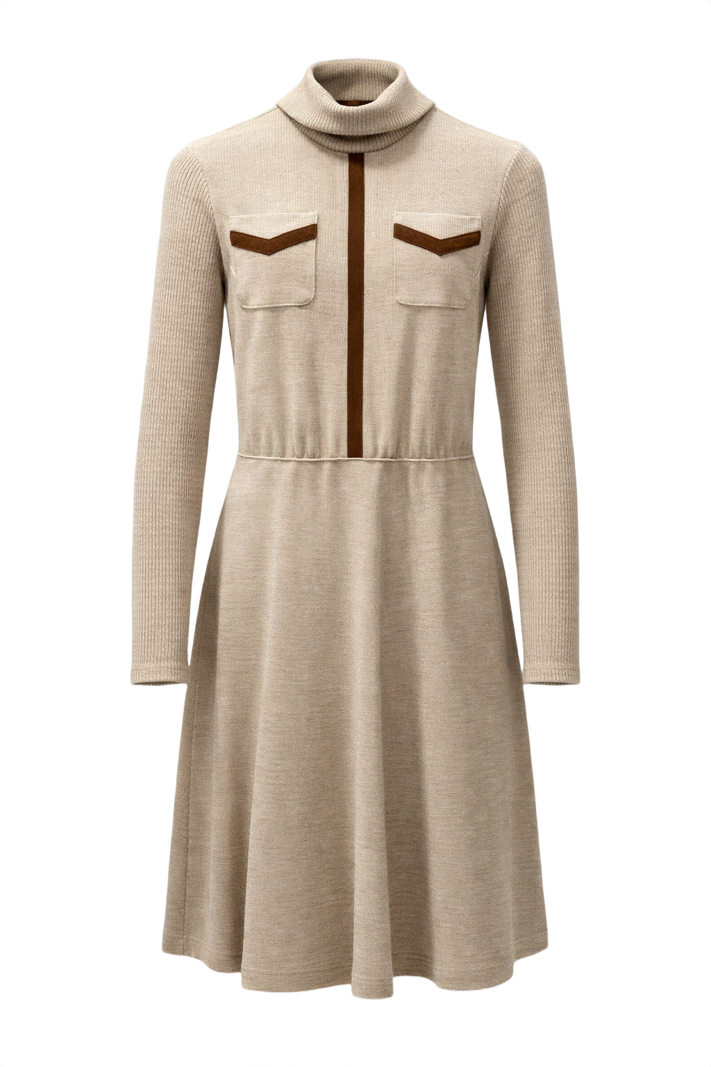 1960s Beige Wool Dress - Front View