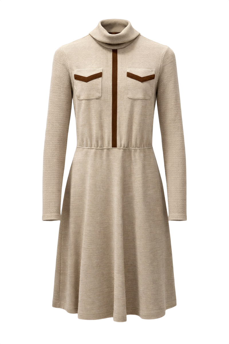1960s Beige Wool Dress - Front View