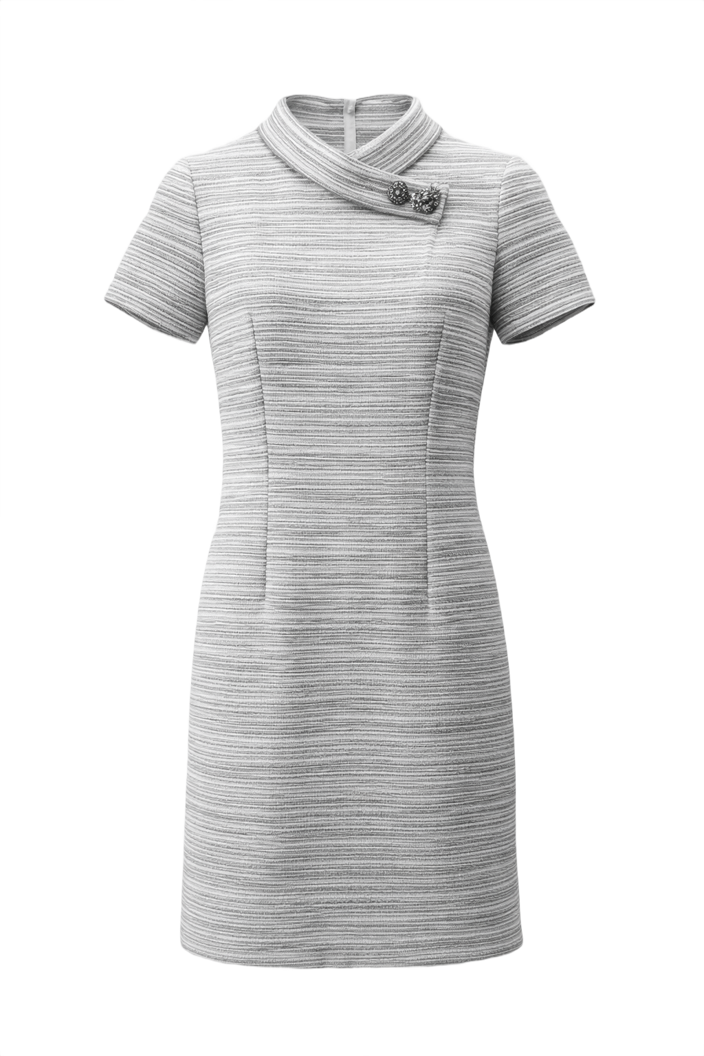 1960s Light Gray Cotton Blend Shift Dress - Front View