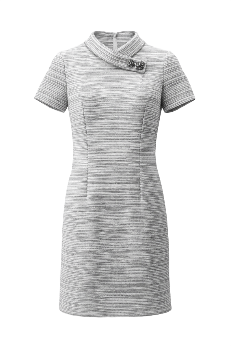 1960s Light Gray Cotton Blend Shift Dress - Front View