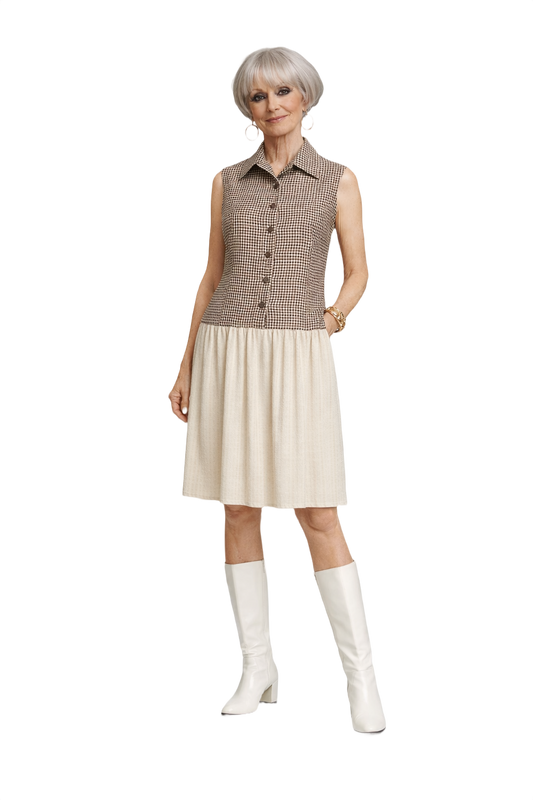 1960s Brown Cotton Dress - Model