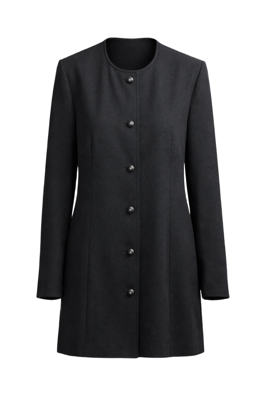1980s Black Wool Coat - Front View