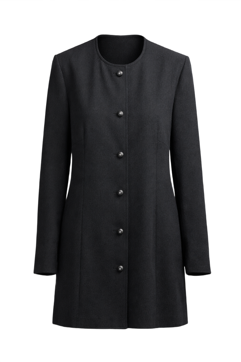 1980s Black Wool Coat - Front View
