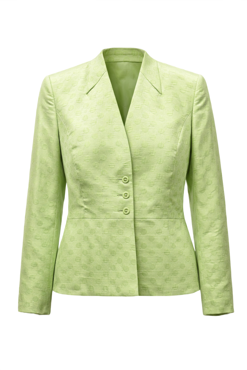 1980s Light Green Silk Blazer - Front View