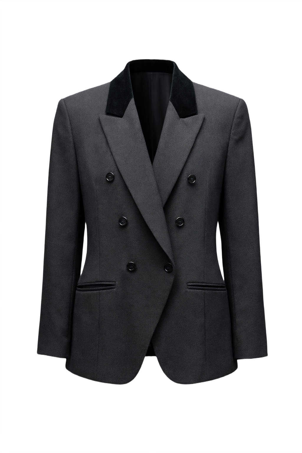 1980s Black Wool Blend Blazer - Front View