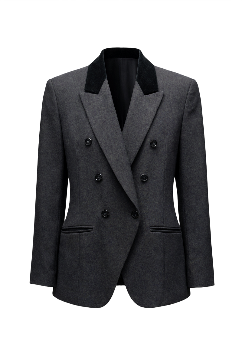 1980s Black Wool Blend Blazer - Front View