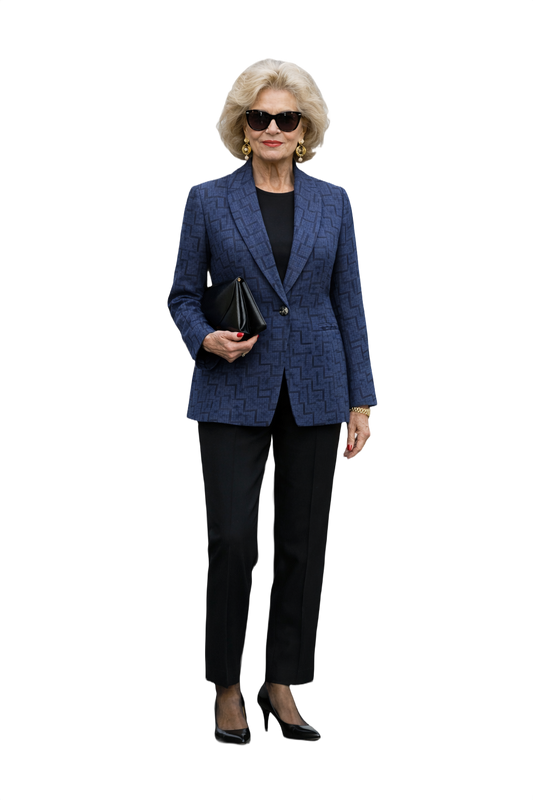 1980s Navy Blue Cotton Blend Blazer - Model