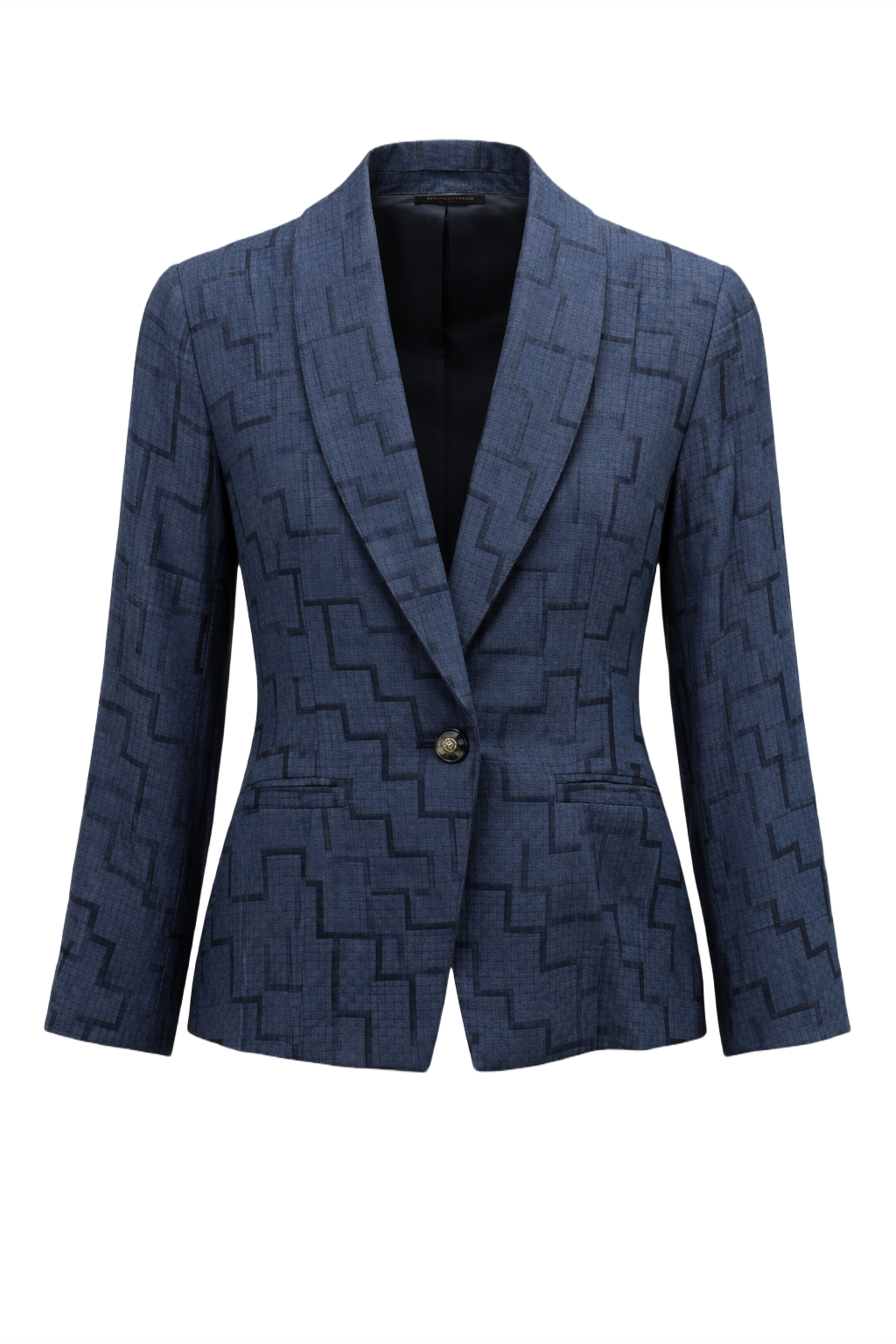 1980s Navy Blue Cotton Blend Blazer - Front View