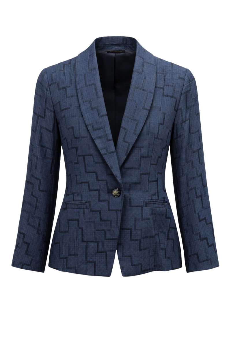 1980s Navy Blue Cotton Blend Blazer - Front View