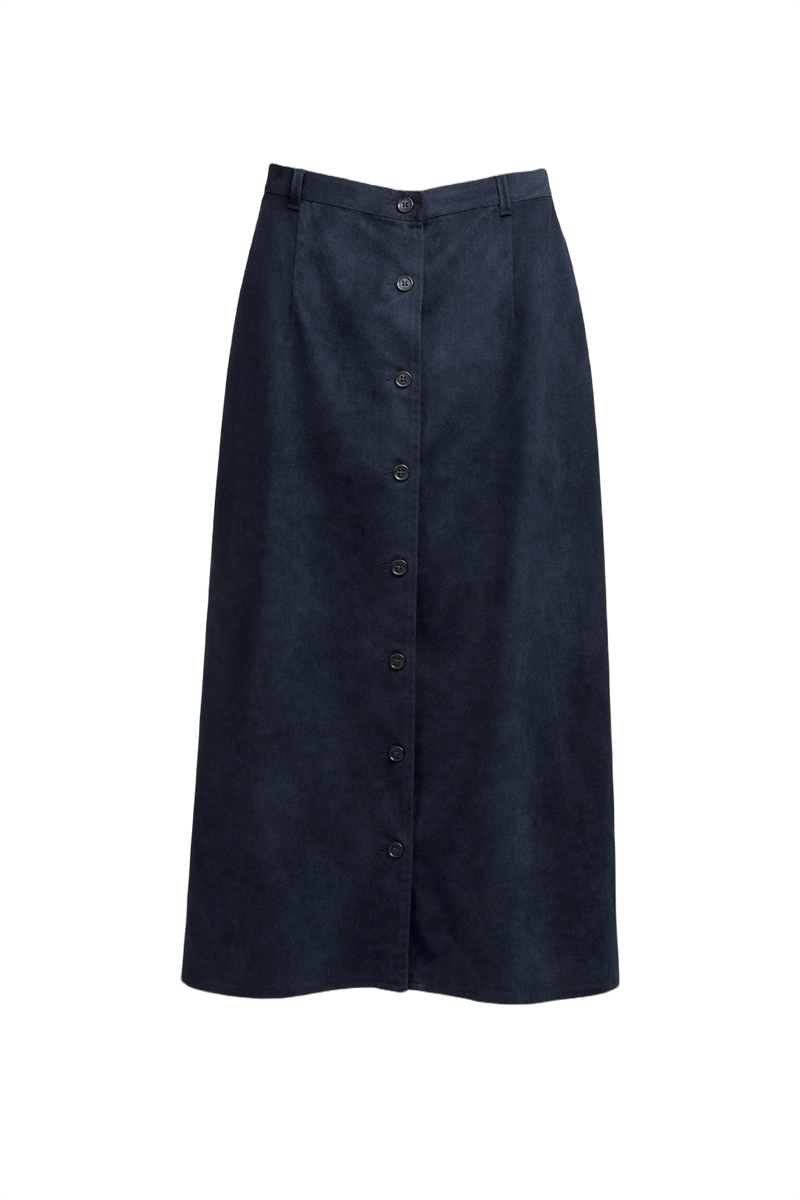 1970s Dark Navy Suede Skirt - Front View