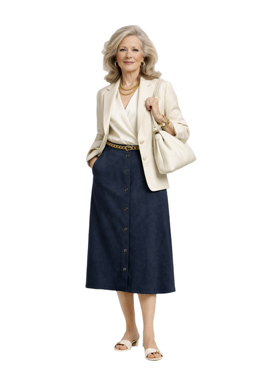 1970s Dark Navy Suede Skirt - Model