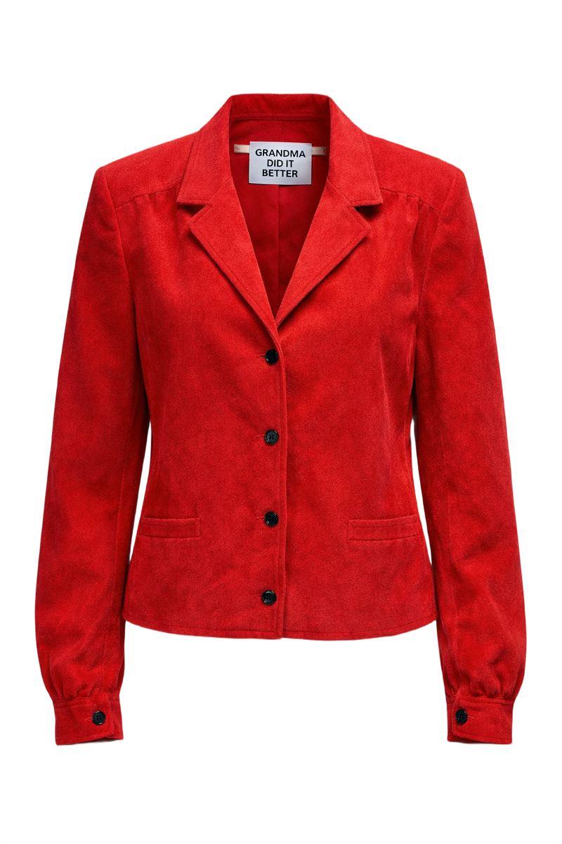 1980s Vivid Red Suede Jacket - Front View