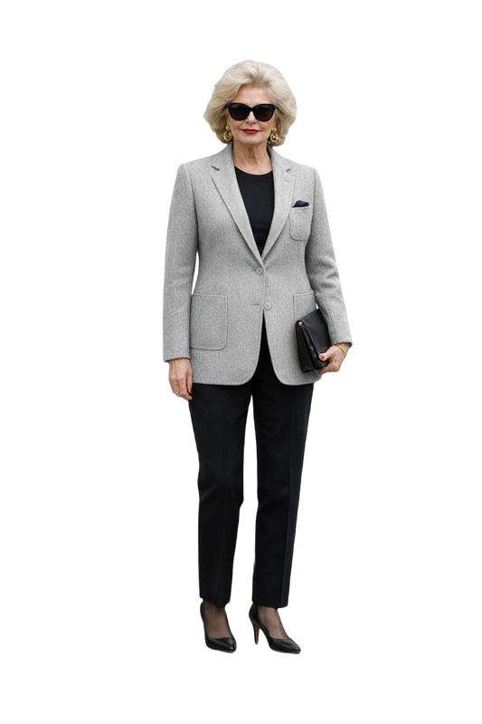 1980s Light Grey Wool Blazer - Model