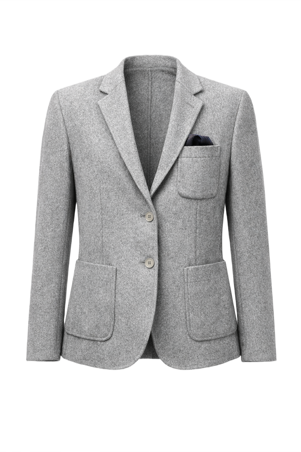 1980s Light Grey Wool Blazer - Front View
