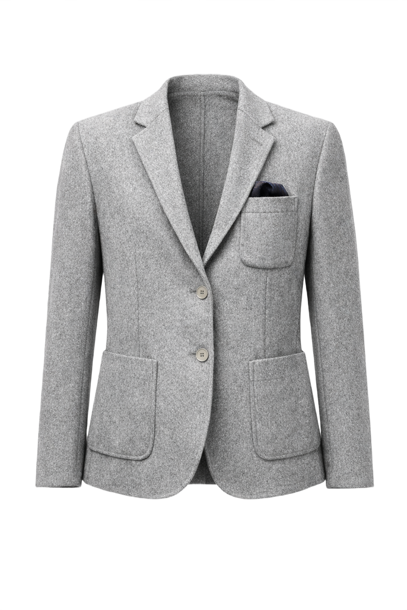 1980s Light Grey Wool Blazer - Front View