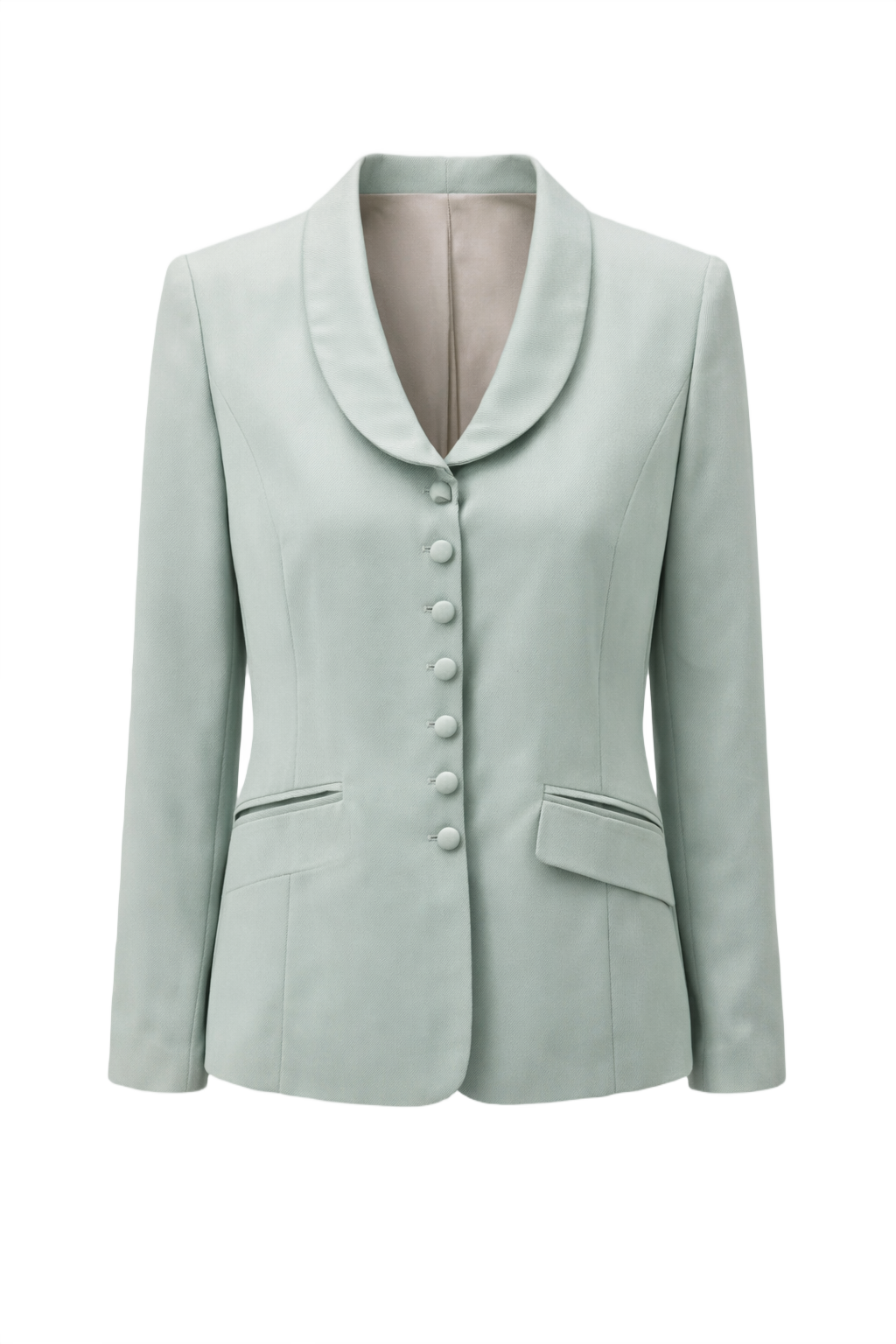 1980s Light Mint Green Polyester Blend Blazer - Front View