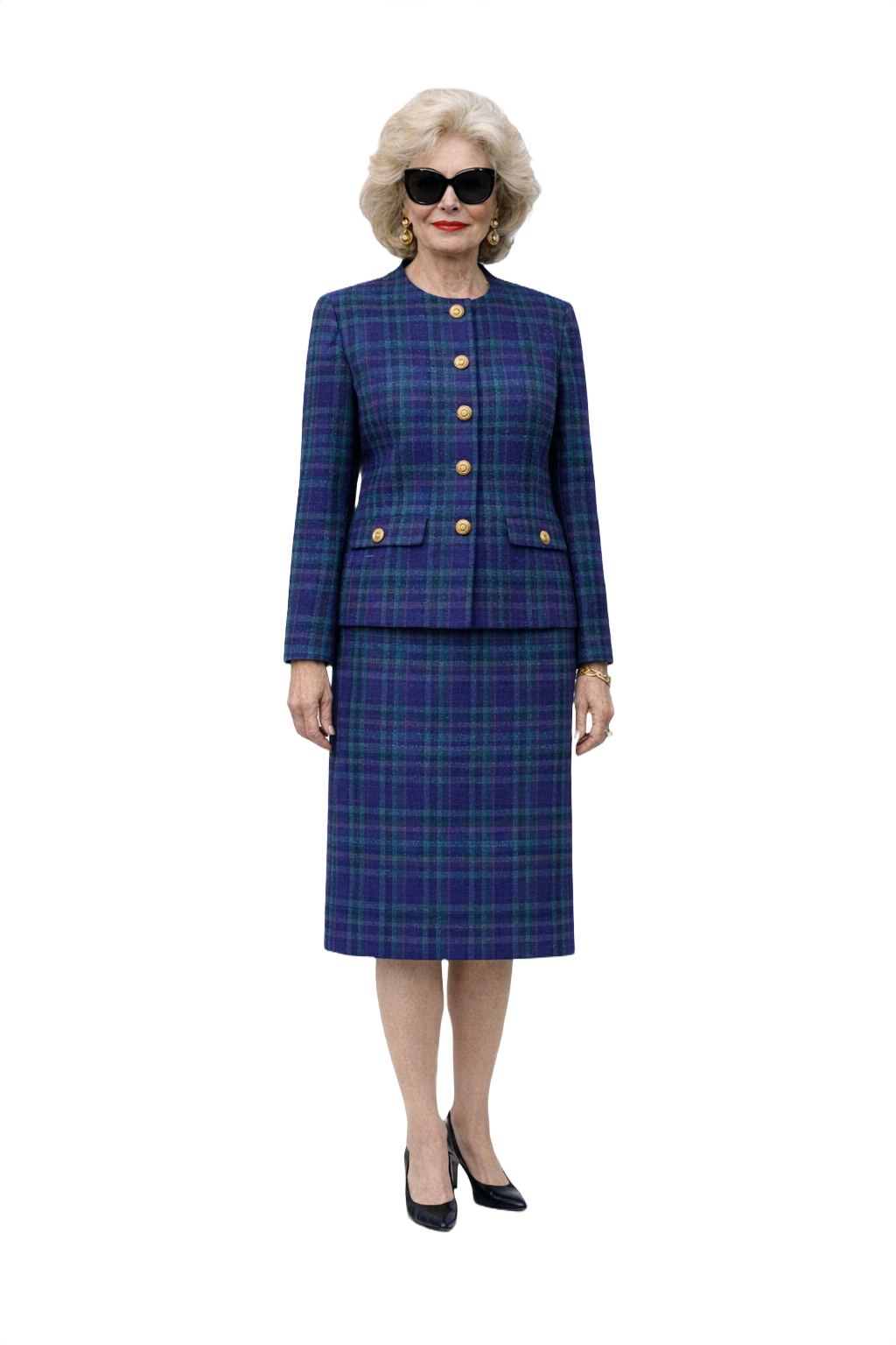 1980s Purple Tartan Wool Blend Two-Piece Set - Model