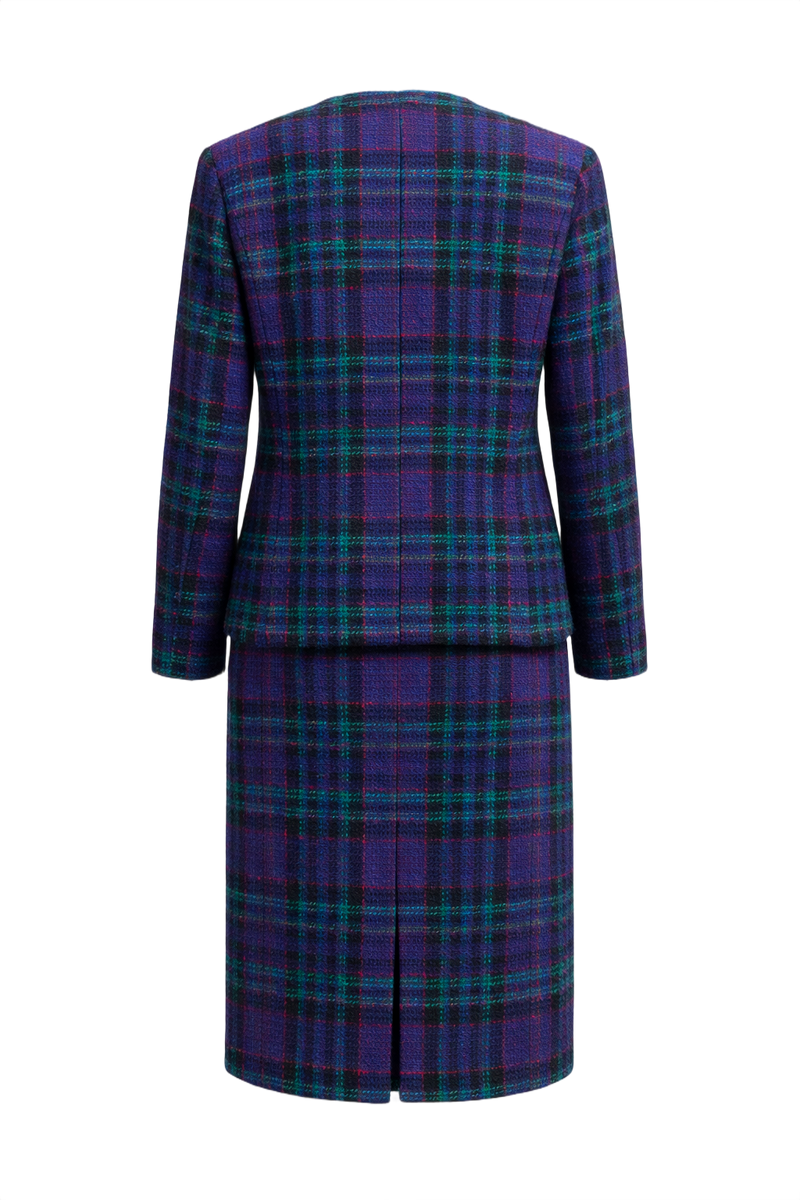 1980s Purple Tartan Wool Blend Two-Piece Set - Back View