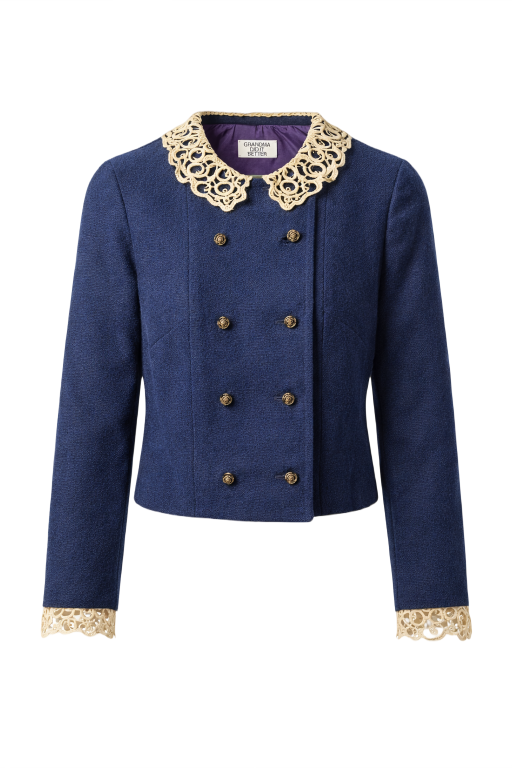 1980s Navy Blue Wool Jacket - Front View