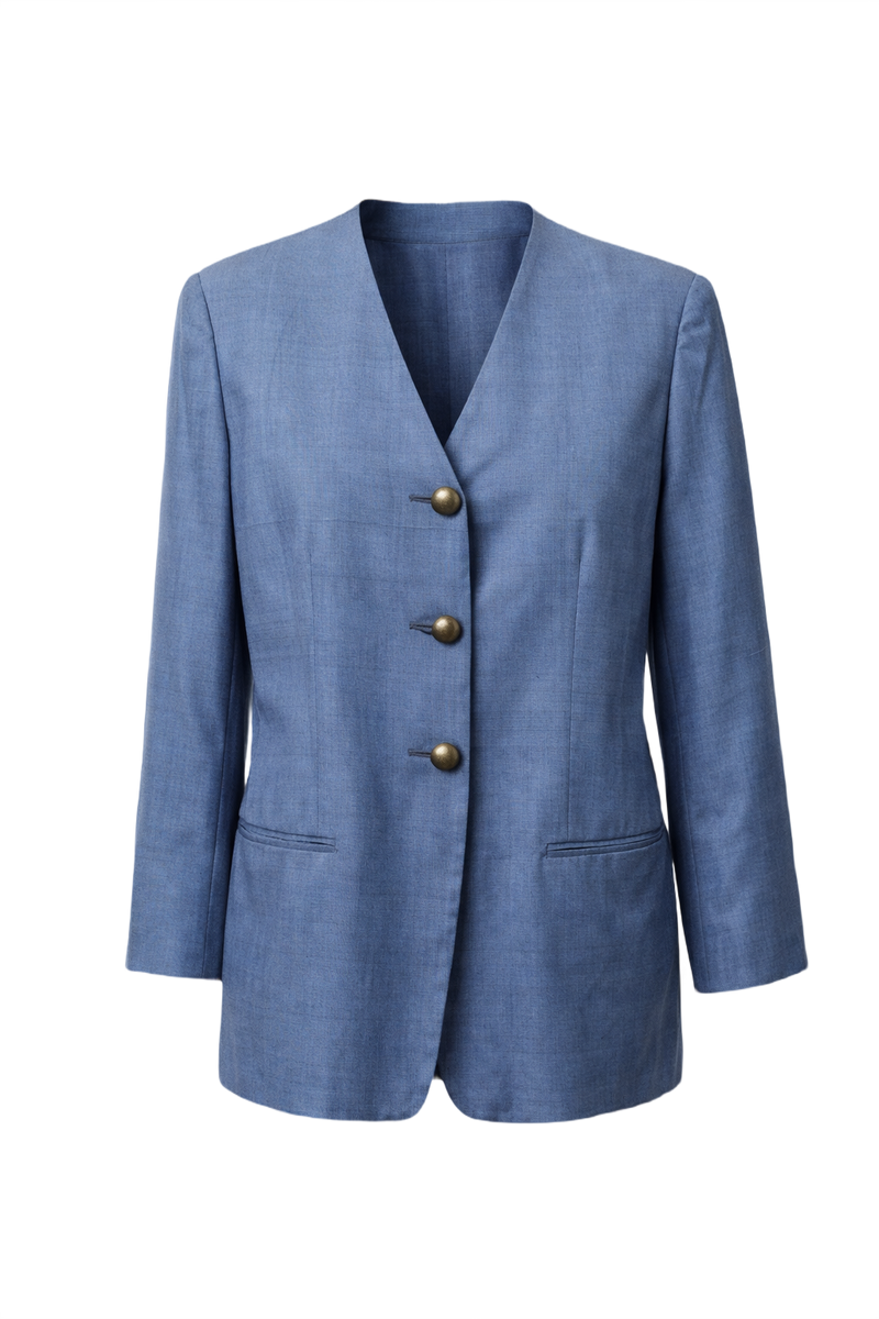 1980s Blue Smooth Blazer - Front View