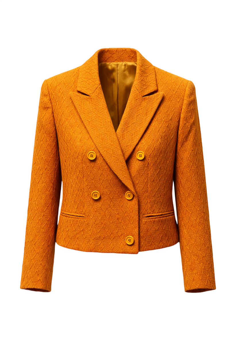 1980s Bright Orange Wool Blend Blazer - Front View