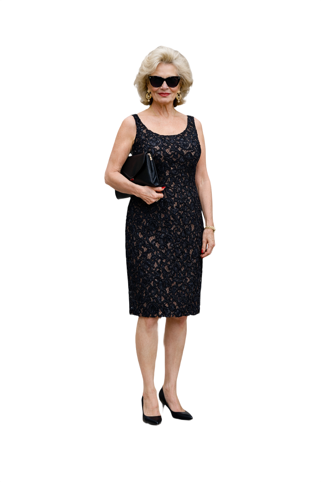 1980s Black Lace and Satin Dress - Model