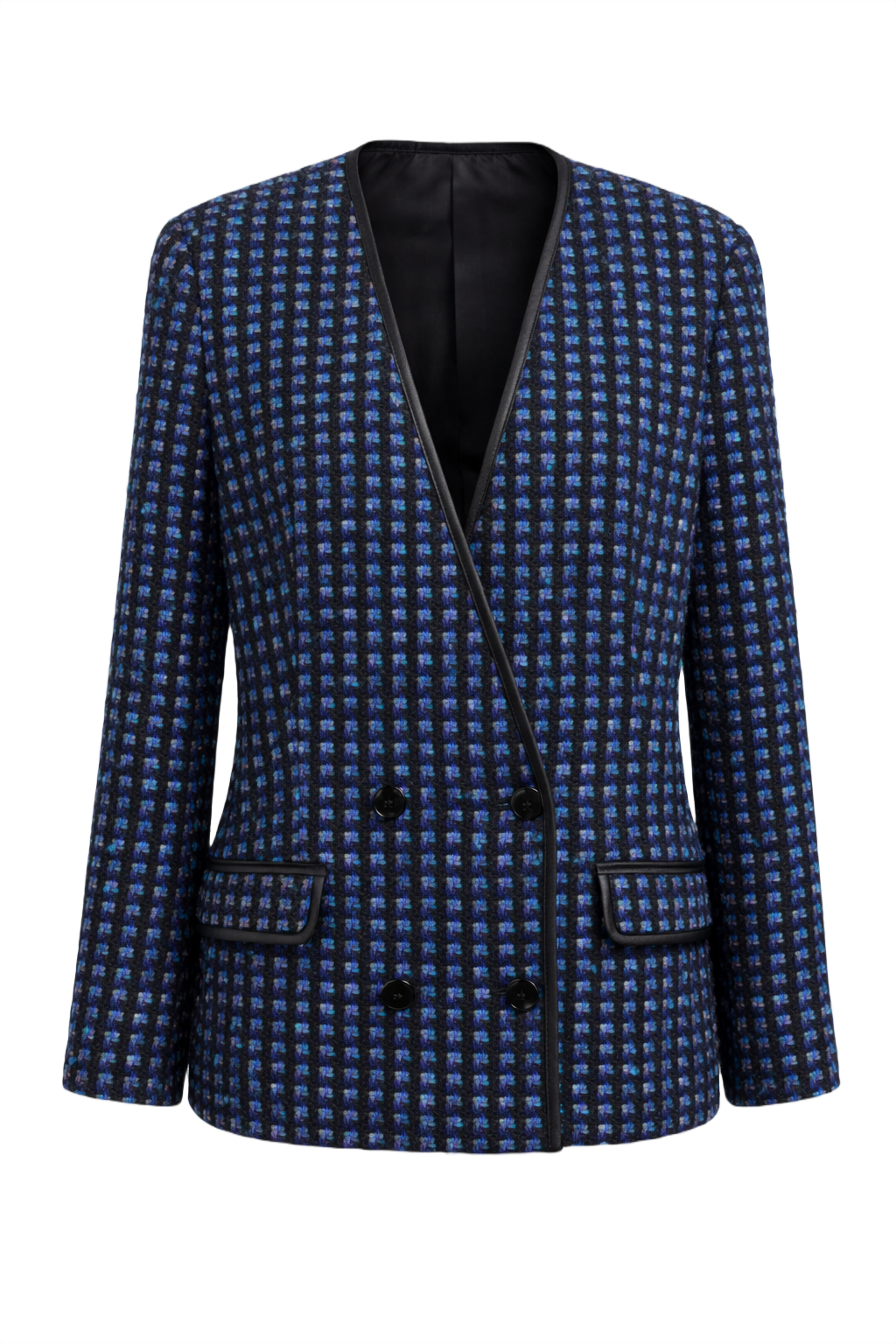 1980s Black Wool Blend Blazer - Front View