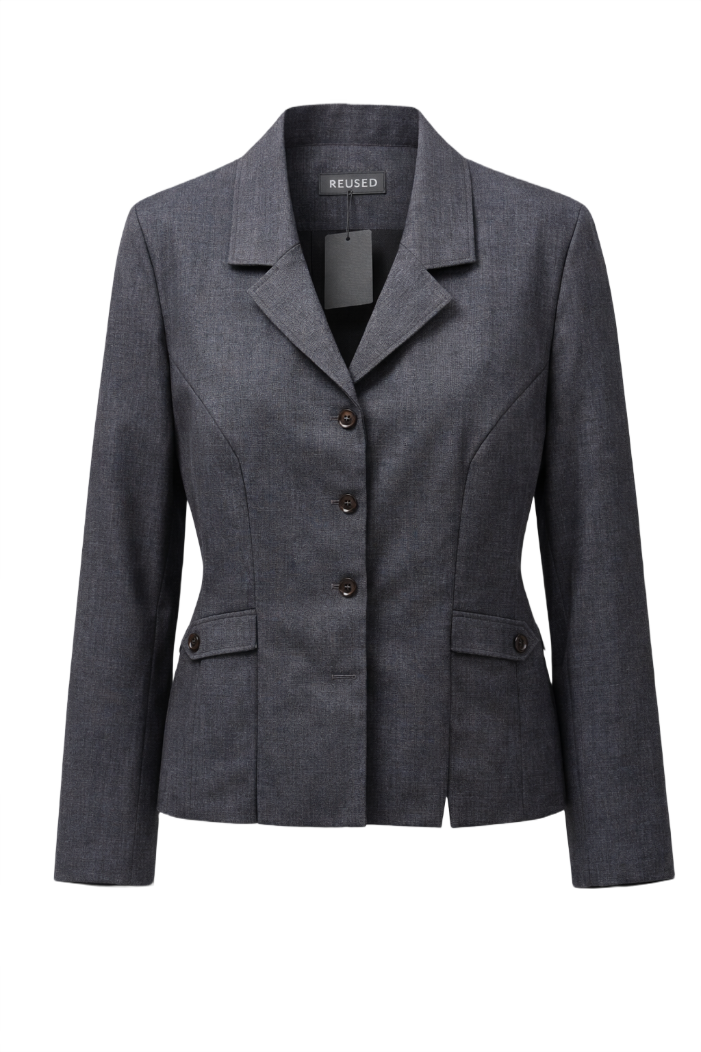 1990s Charcoal Grey Polyester Blend Blazer - Front View