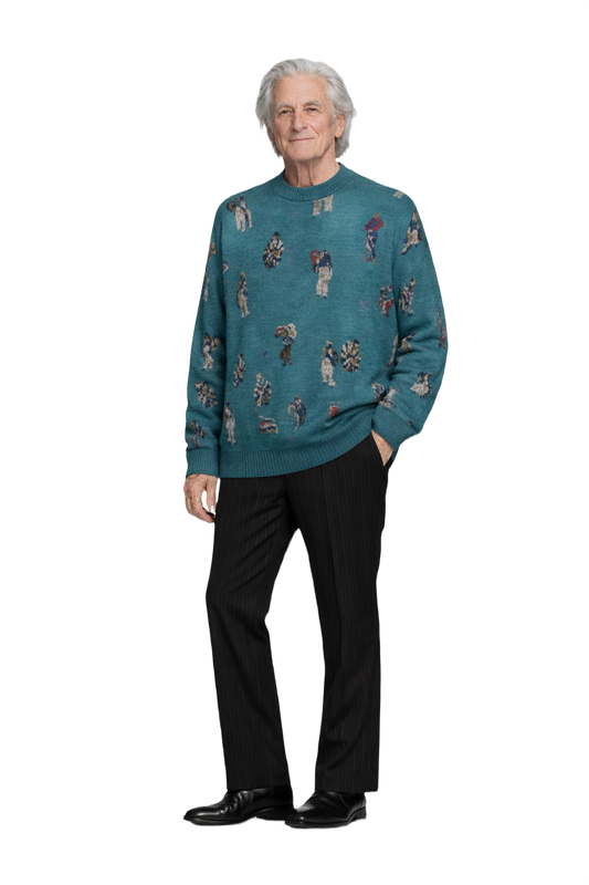 1970s Teal Wool Sweater - Model