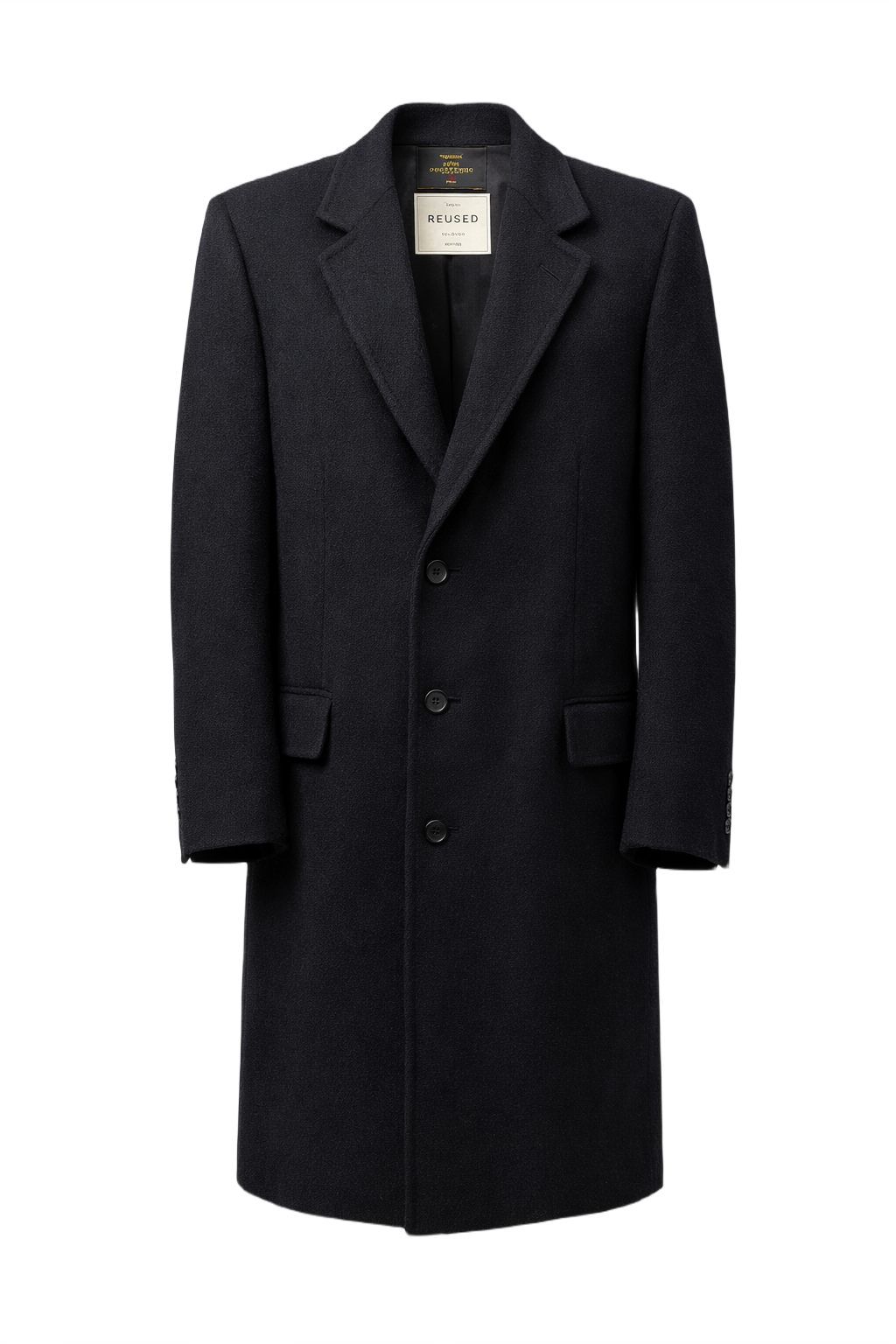 1980s Dark Navy Wool Coat - Front View