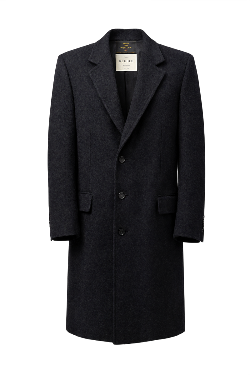 1980s Dark Navy Wool Coat - Front View