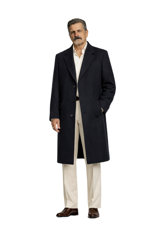 1980s Dark Navy Wool Coat - Model