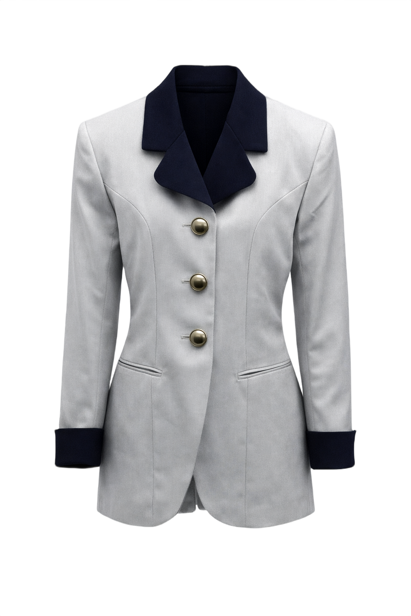 1980s Light Gray Smooth Blazer - Front View