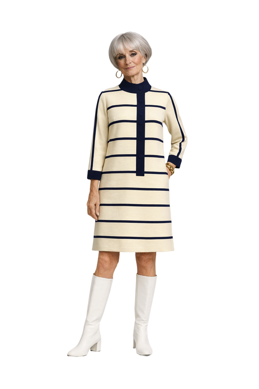 1960s Cream Wool Blend Dress - Model