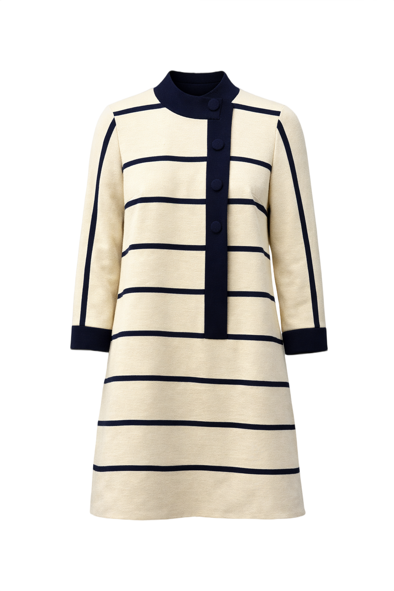 1960s Cream Wool Blend Dress - Front View