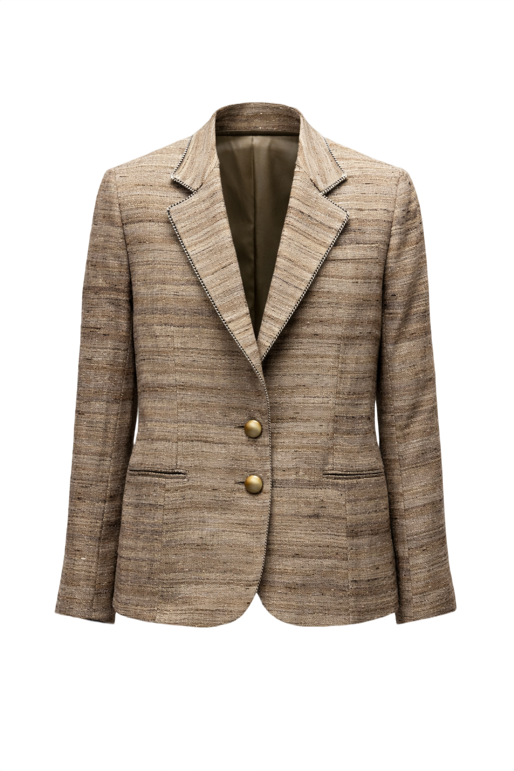 1980s Beige Silk Blend Blazer - Front View