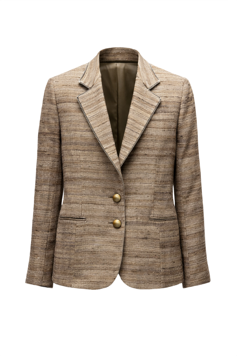 1980s Beige Silk Blend Blazer - Front View