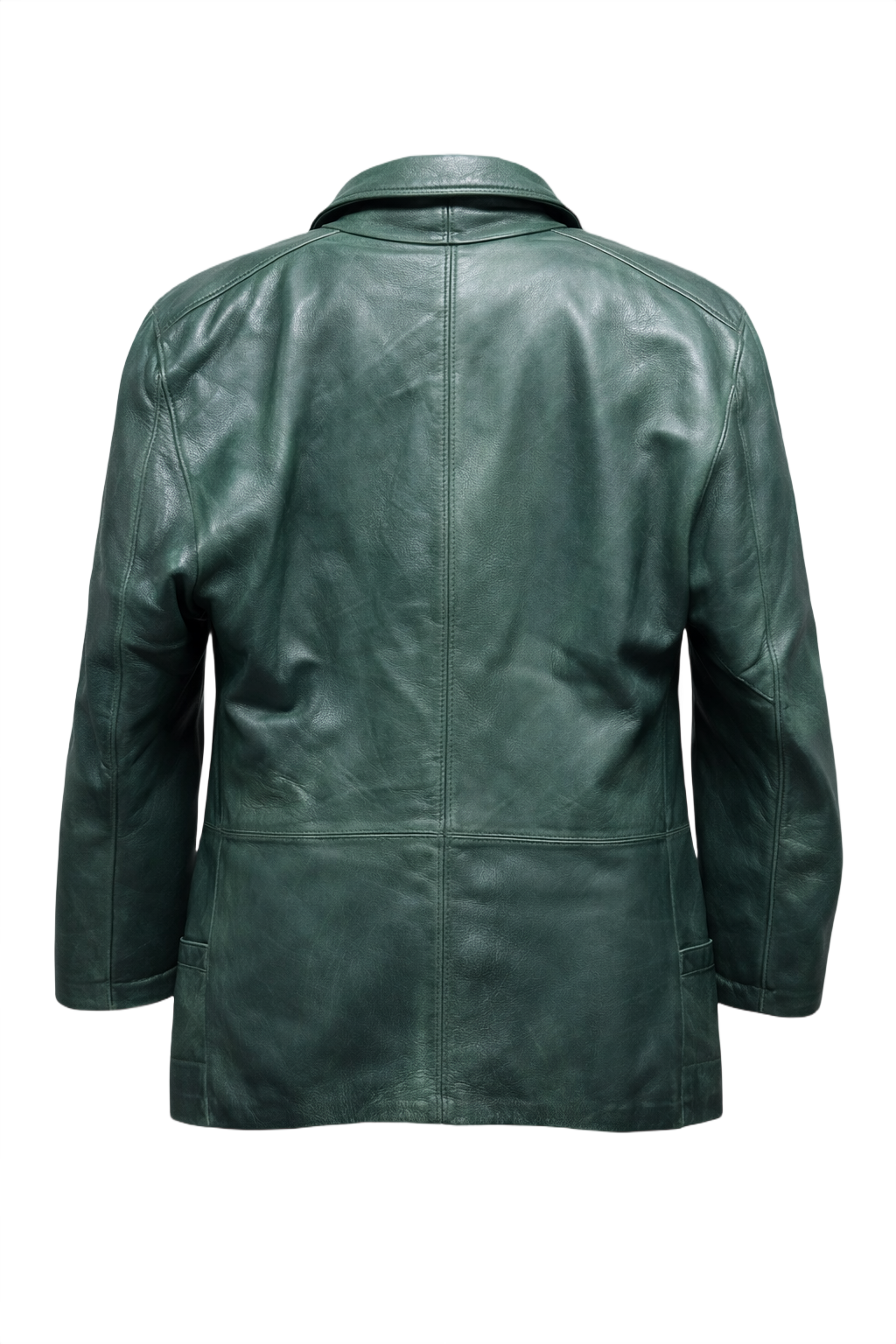 1980s Dark Teal Green Leather Jacket - Back View