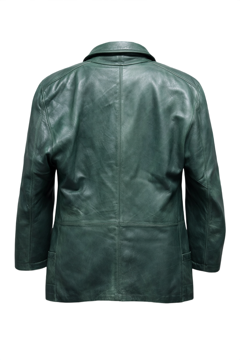 1980s Dark Teal Green Leather Jacket - Back View