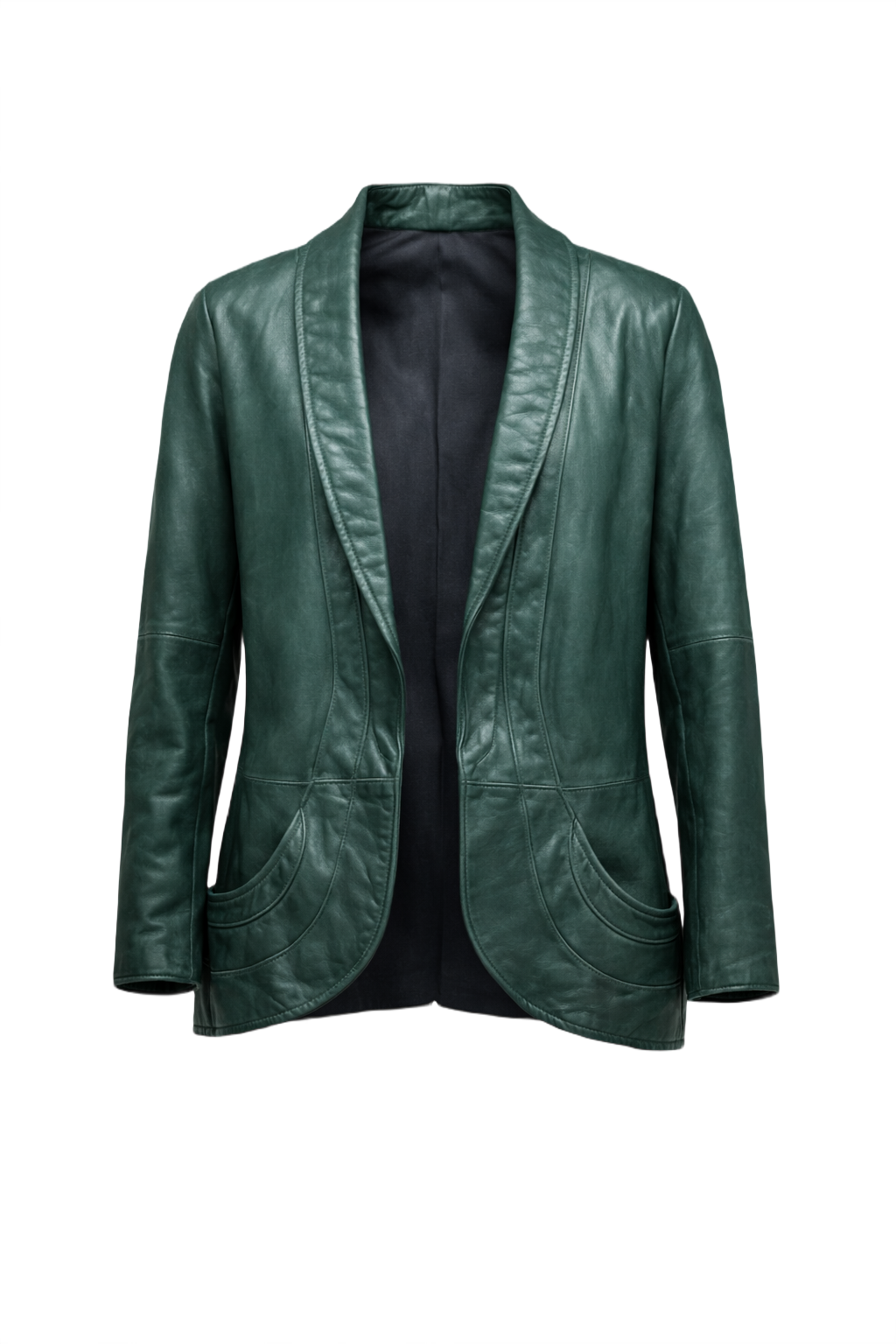 1980s Dark Teal Green Leather Jacket - Front View