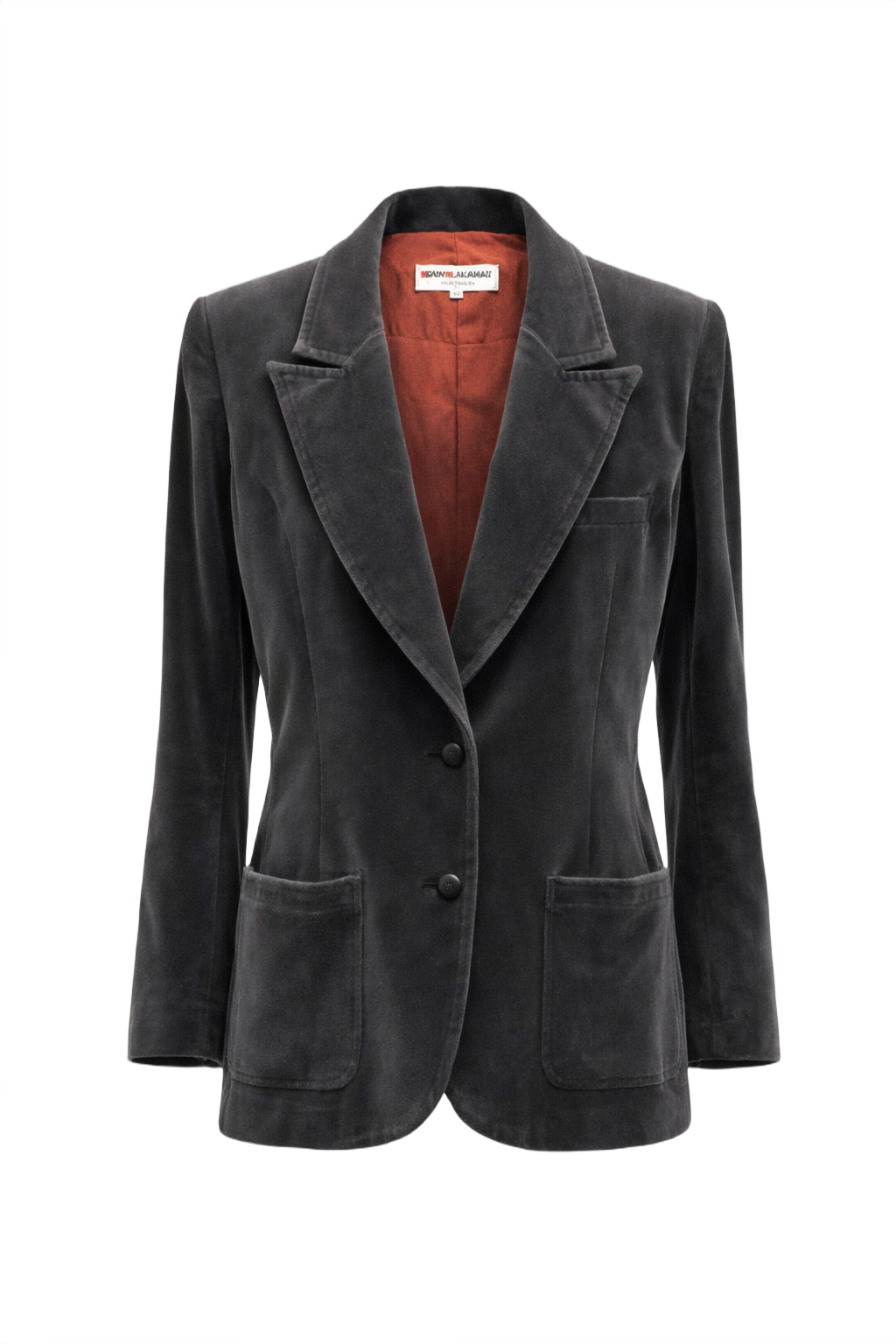 1980s Charcoal Grey Velvet Blazer - Front View