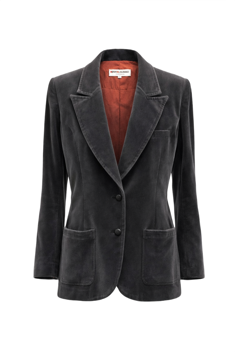 1980s Charcoal Grey Velvet Blazer - Front View