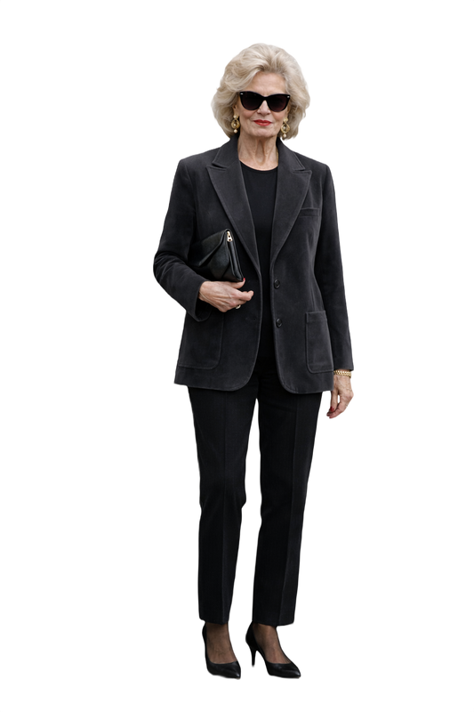 1980s Charcoal Grey Velvet Blazer - Model
