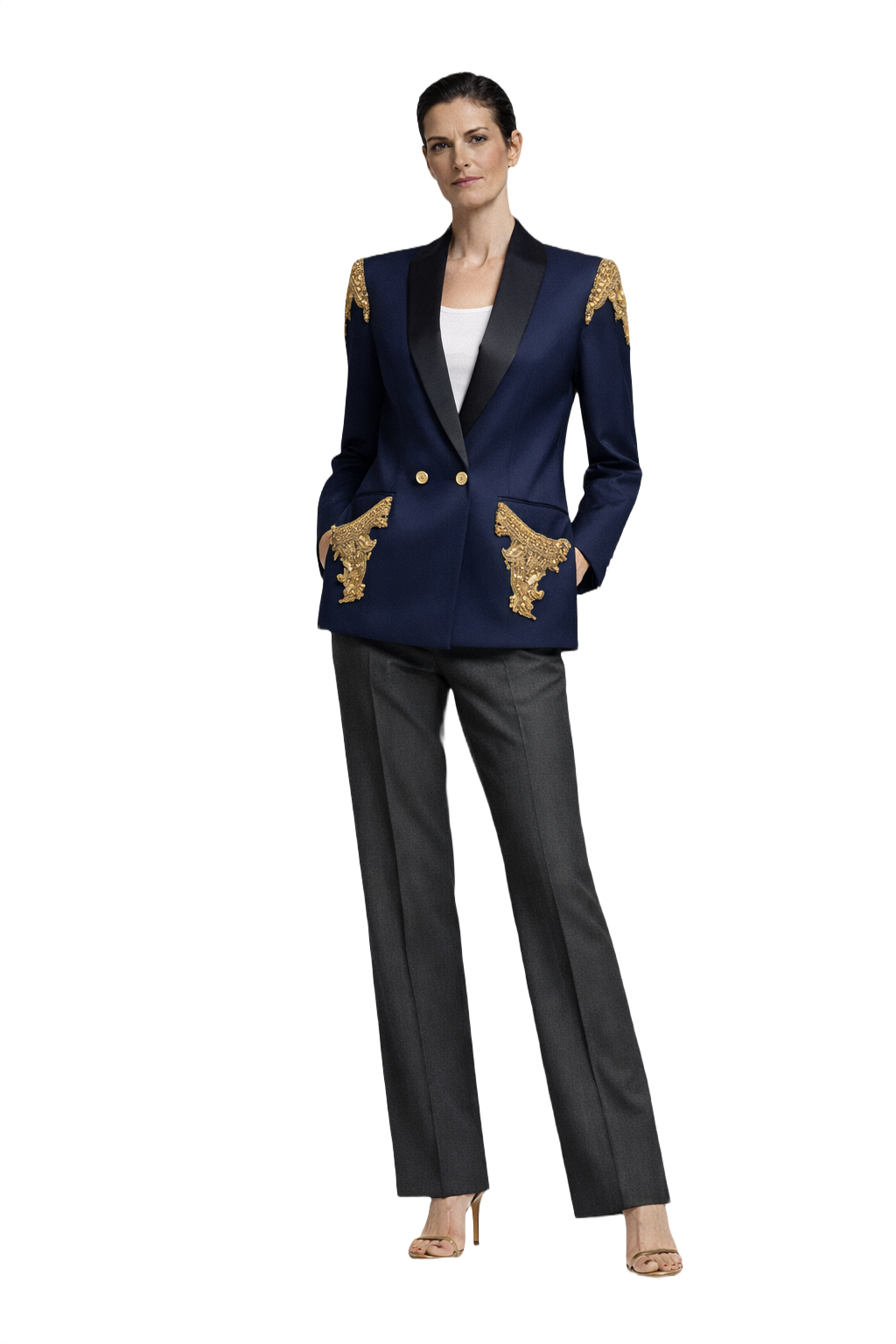 1990s Navy Blue Silk Blazer - Model