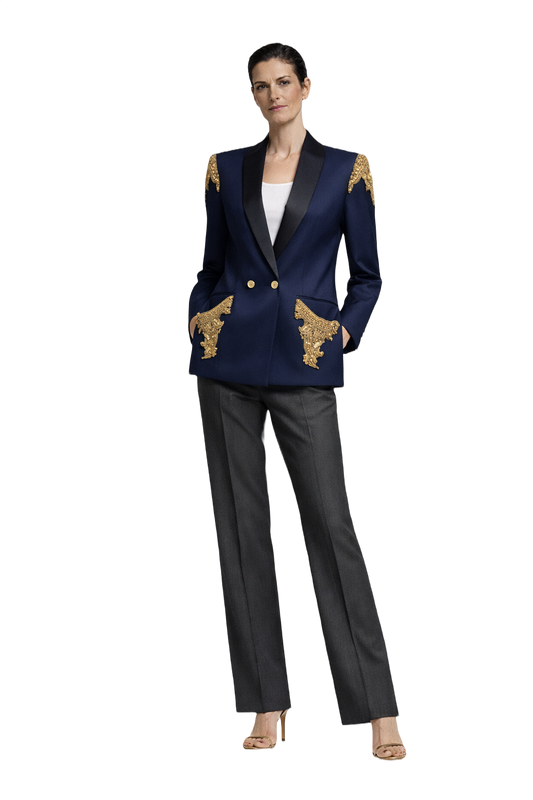 1990s Navy Blue Silk Blazer - Model