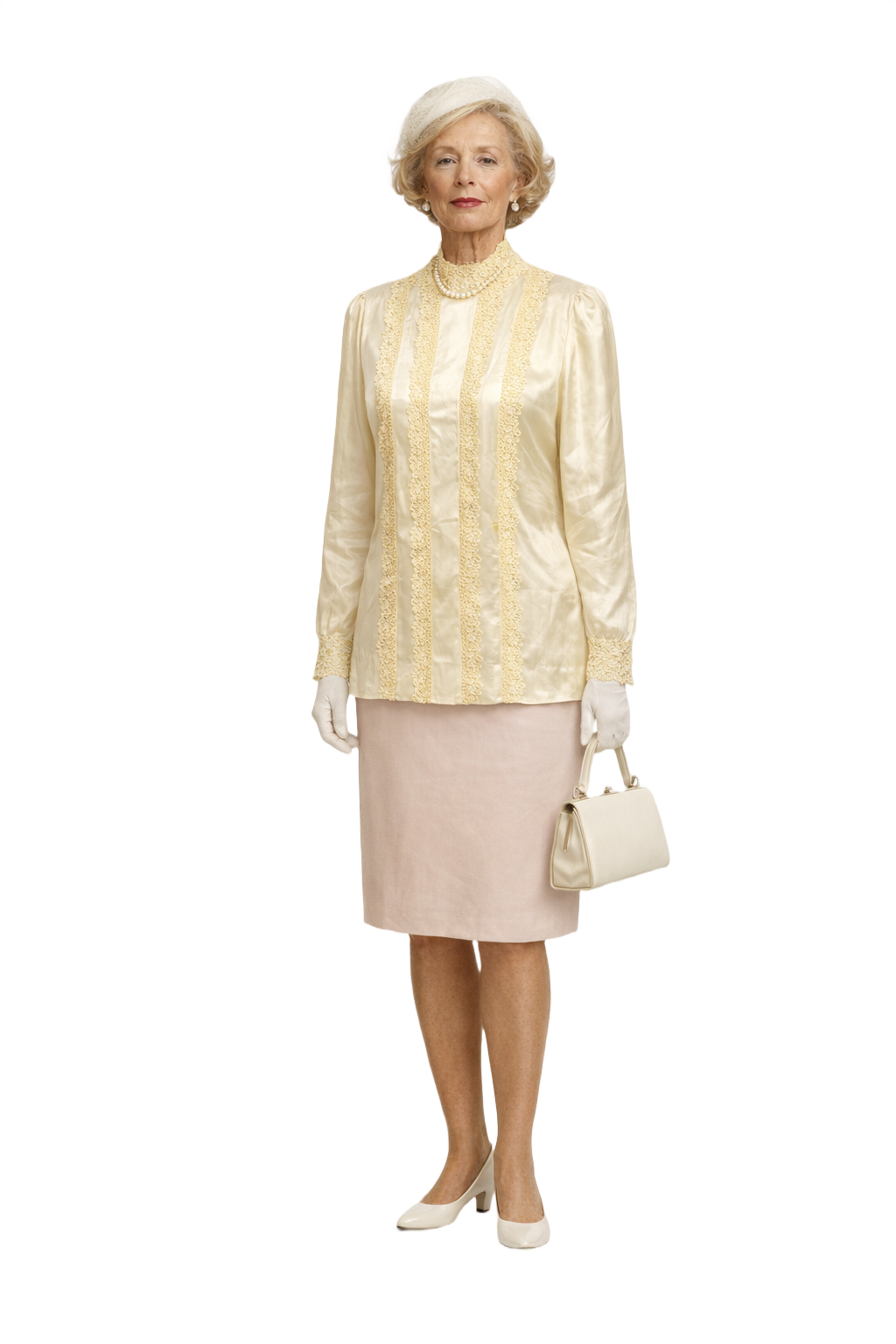 1950s Ivory Silk Blouse - Model